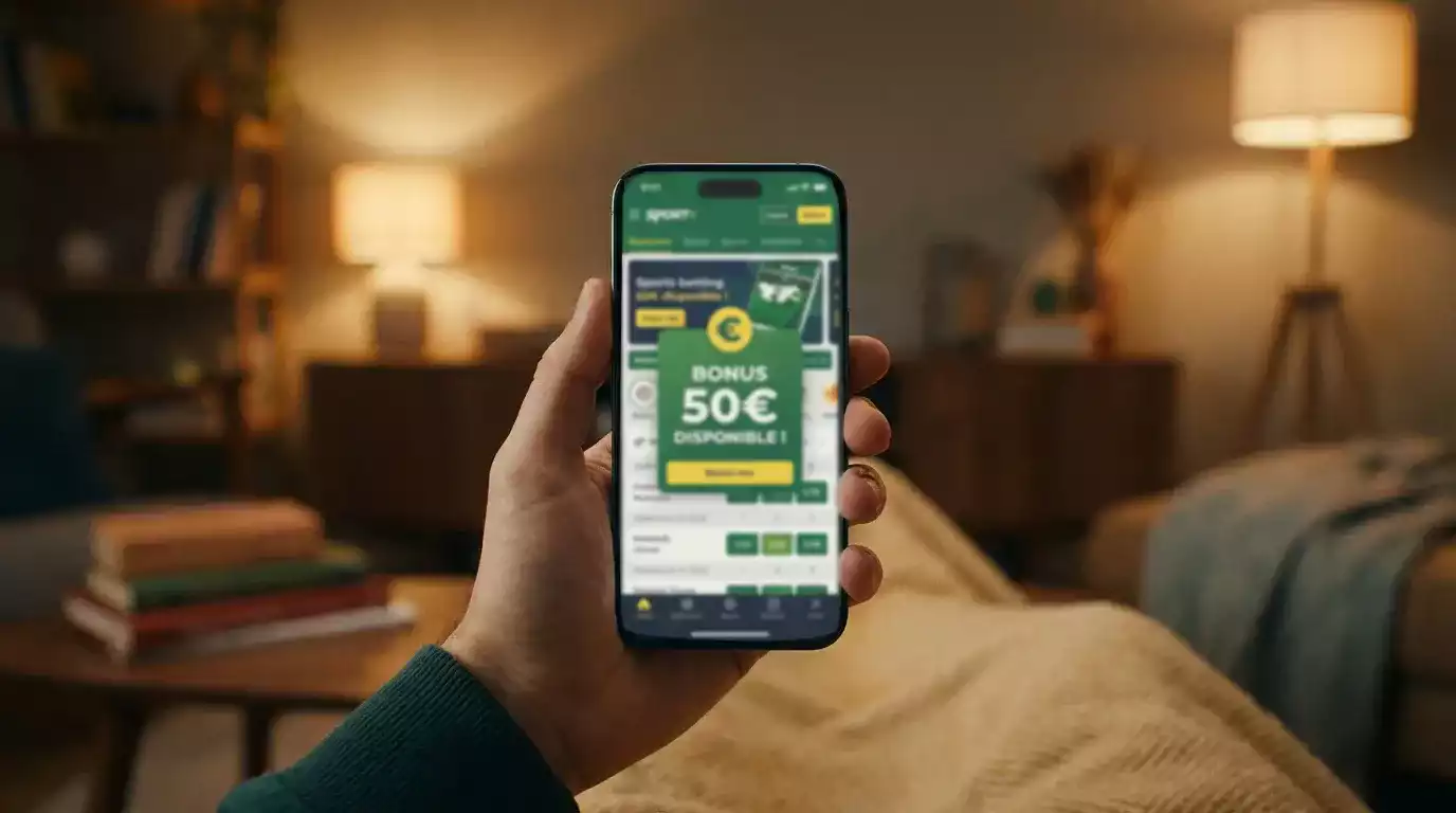 Main tenant un smartphone affichant une application de paris sportifs NBA