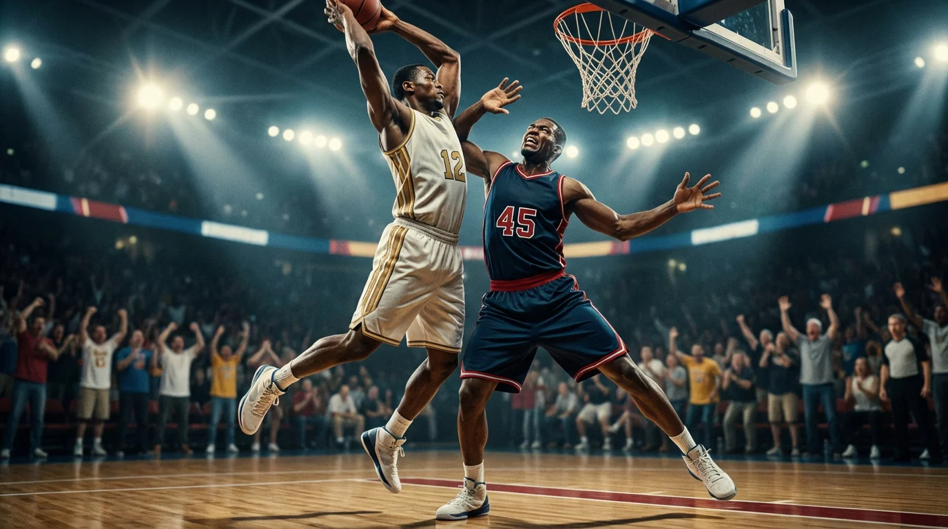 Deux équipes NBA s'affrontant sur le parquet avec un écart de score visible