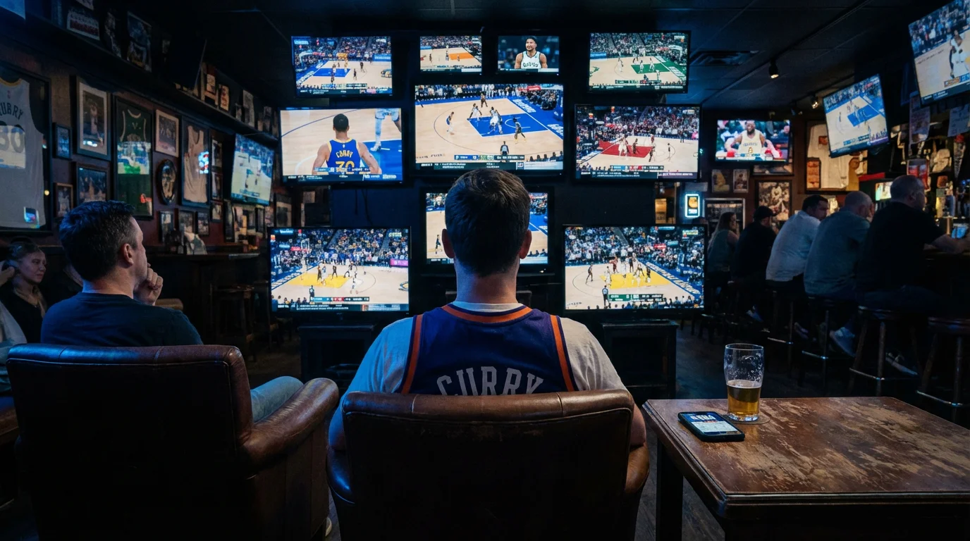 Supporter NBA suivant plusieurs matchs de basket simultanément