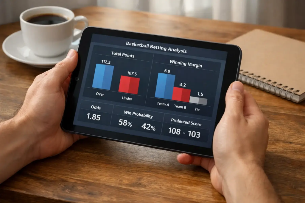 Personne analysant les cotes de paris NBA sur une tablette